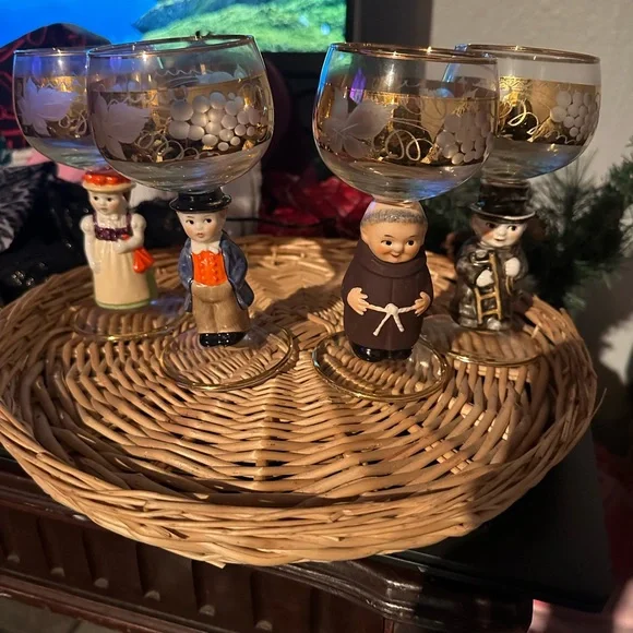 Vintage Goebel Hummel, Bavarian Figurine Wine Glasses